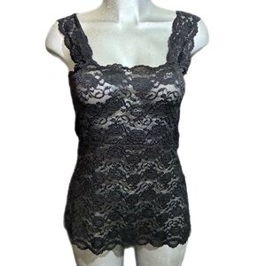 Ally Rose Toppers Black Floral Lace Camisole Cami Sheer Romantic Feminine Layer